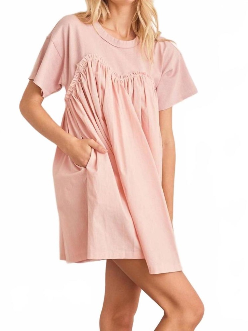 IN FEBRUARY Pink Babydoll T-Shirt Mini Dress Size M Cottagecore Boho feminine